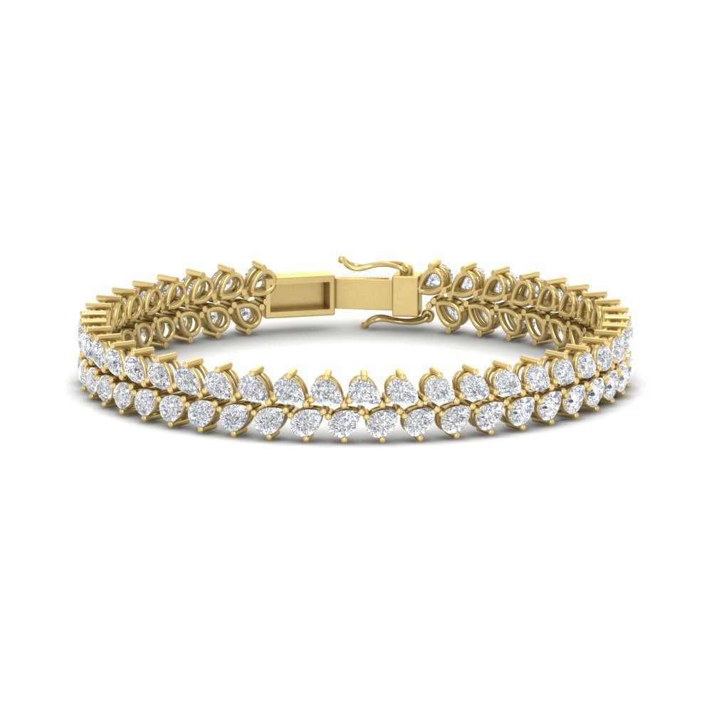 Pear Shaped Petal Style Tennis Bracelet with 14K Yellow Gold White Diamond